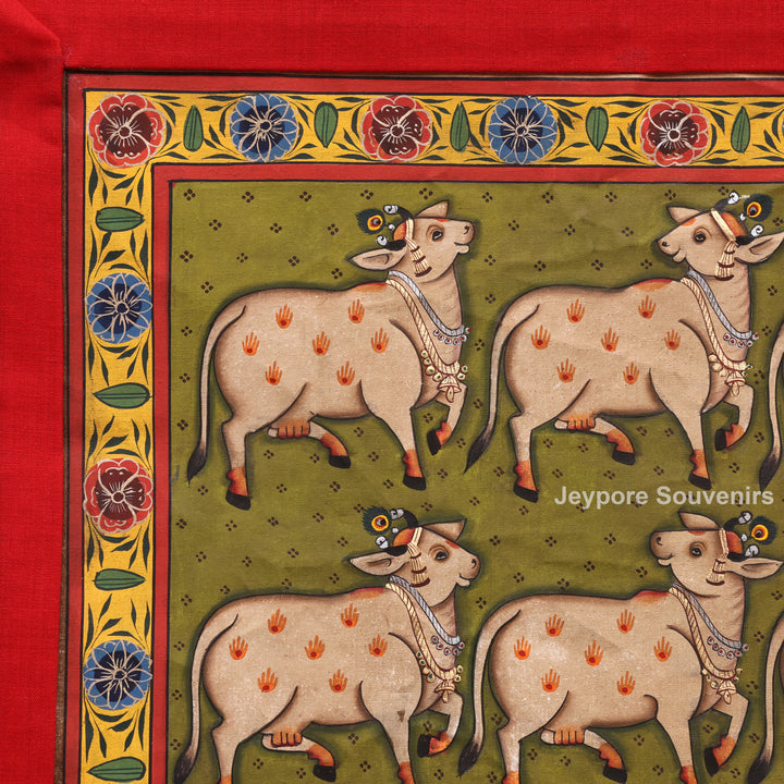 Handcrafted Pichwai Cow Motif Painting on Cotton Cloth