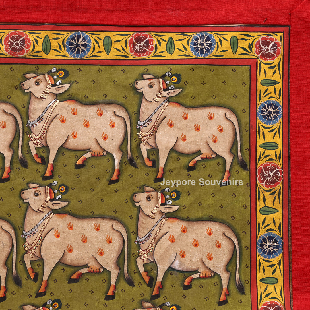 Handcrafted Pichwai Cow Motif Painting on Cotton Cloth