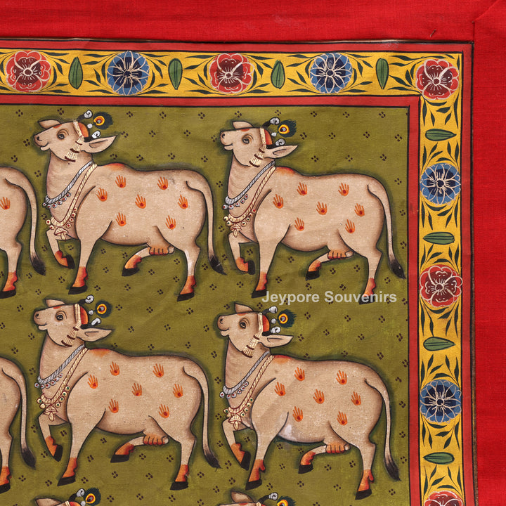 Handcrafted Pichwai Cow Motif Painting on Cotton Cloth