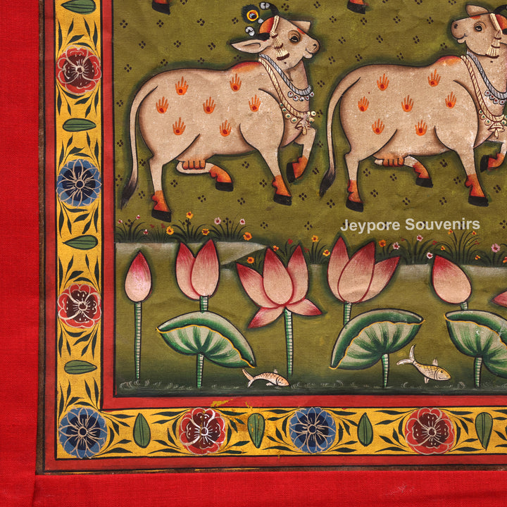 Handcrafted Pichwai Cow Motif Painting on Cotton Cloth