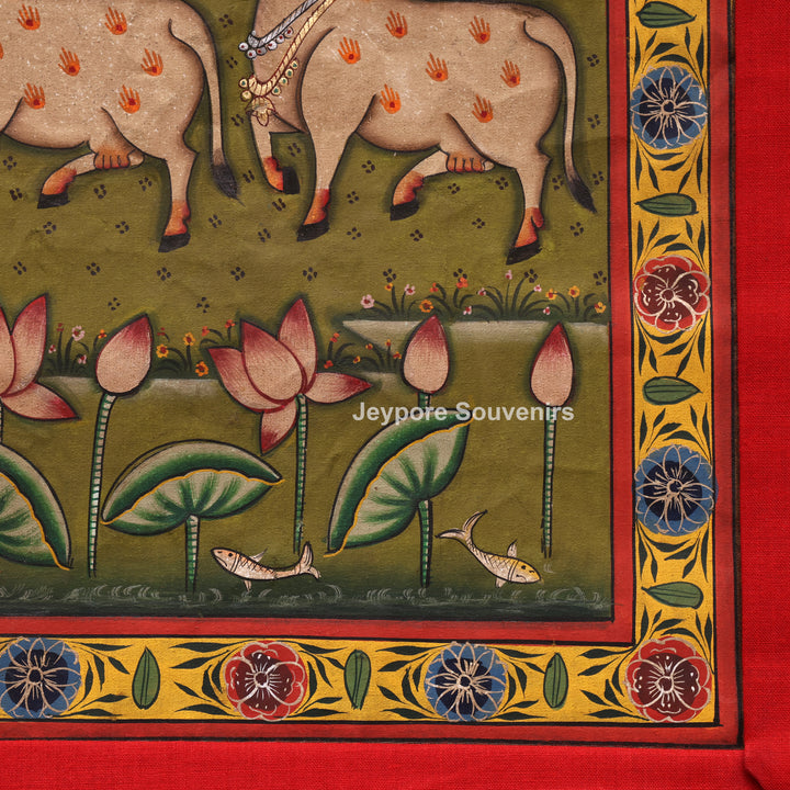 Handcrafted Pichwai Cow Motif Painting on Cotton Cloth