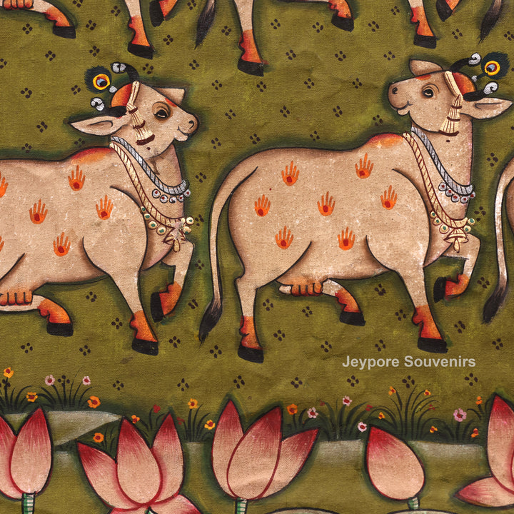 Handcrafted Pichwai Cow Motif Painting on Cotton Cloth