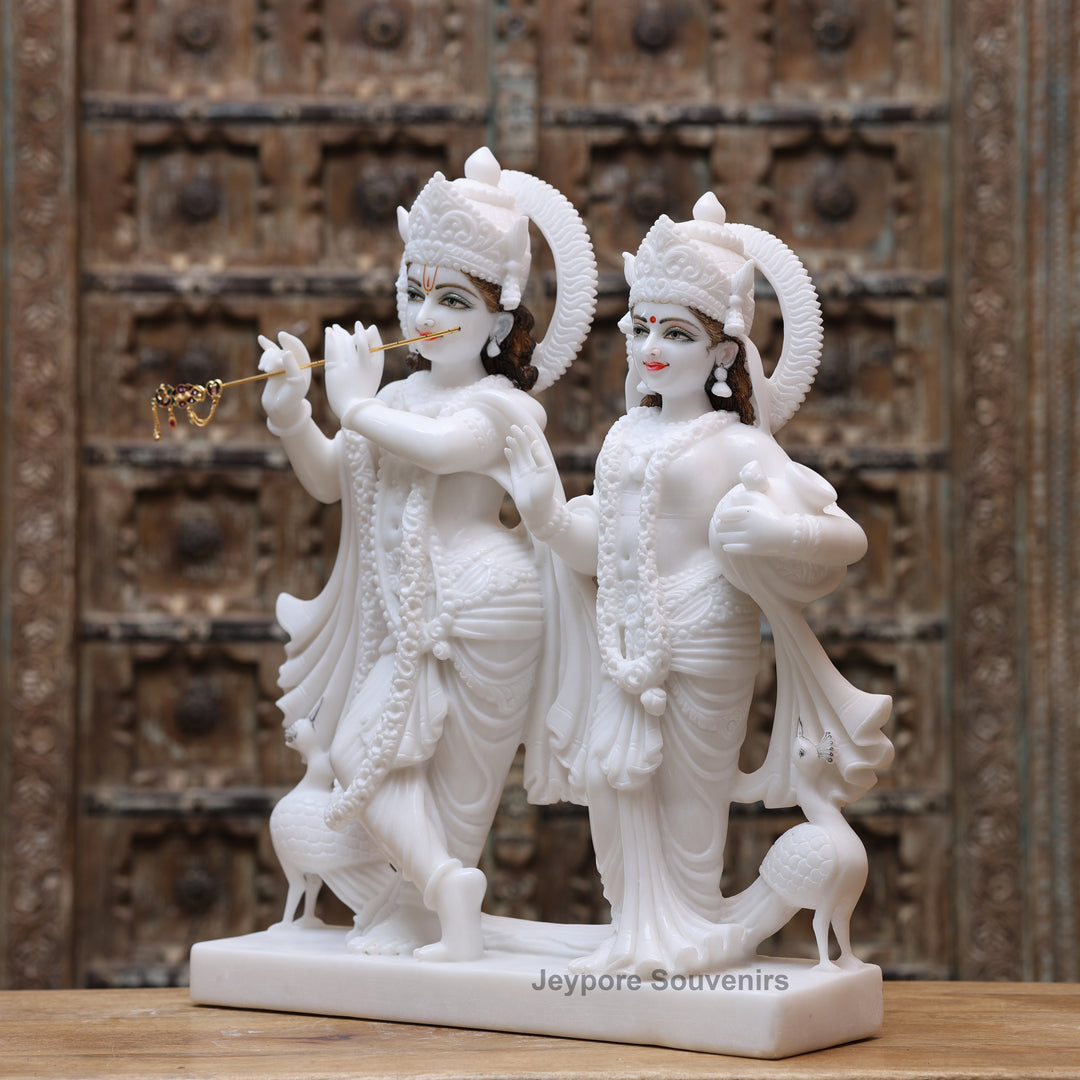 24" Pure White Marble Radha Krishna Statue