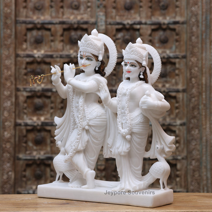 24" Pure White Marble Radha Krishna Statue