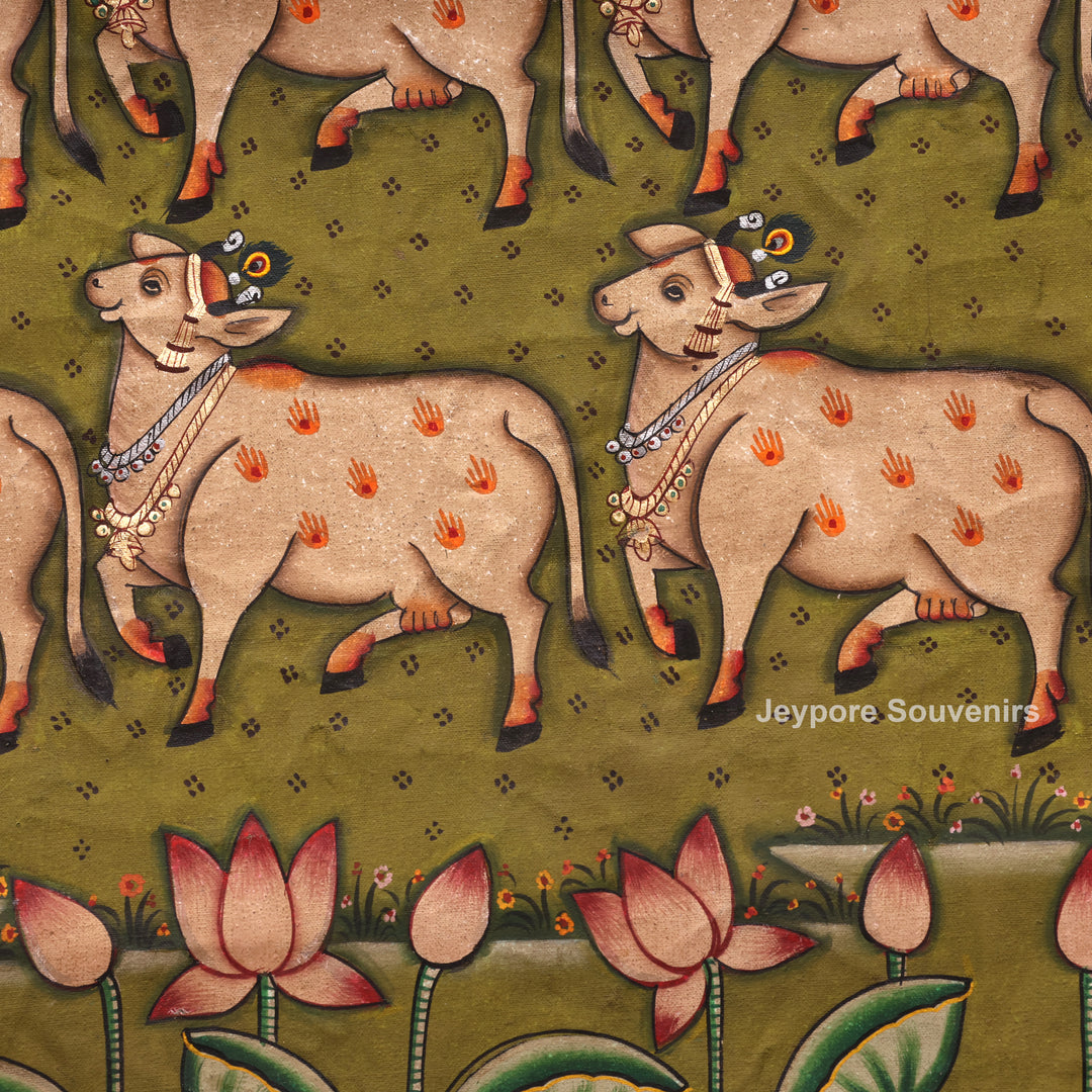 Handcrafted Pichwai Cow Motif Painting on Cotton Cloth