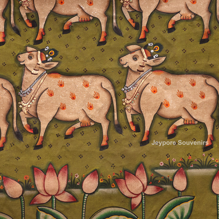 Handcrafted Pichwai Cow Motif Painting on Cotton Cloth