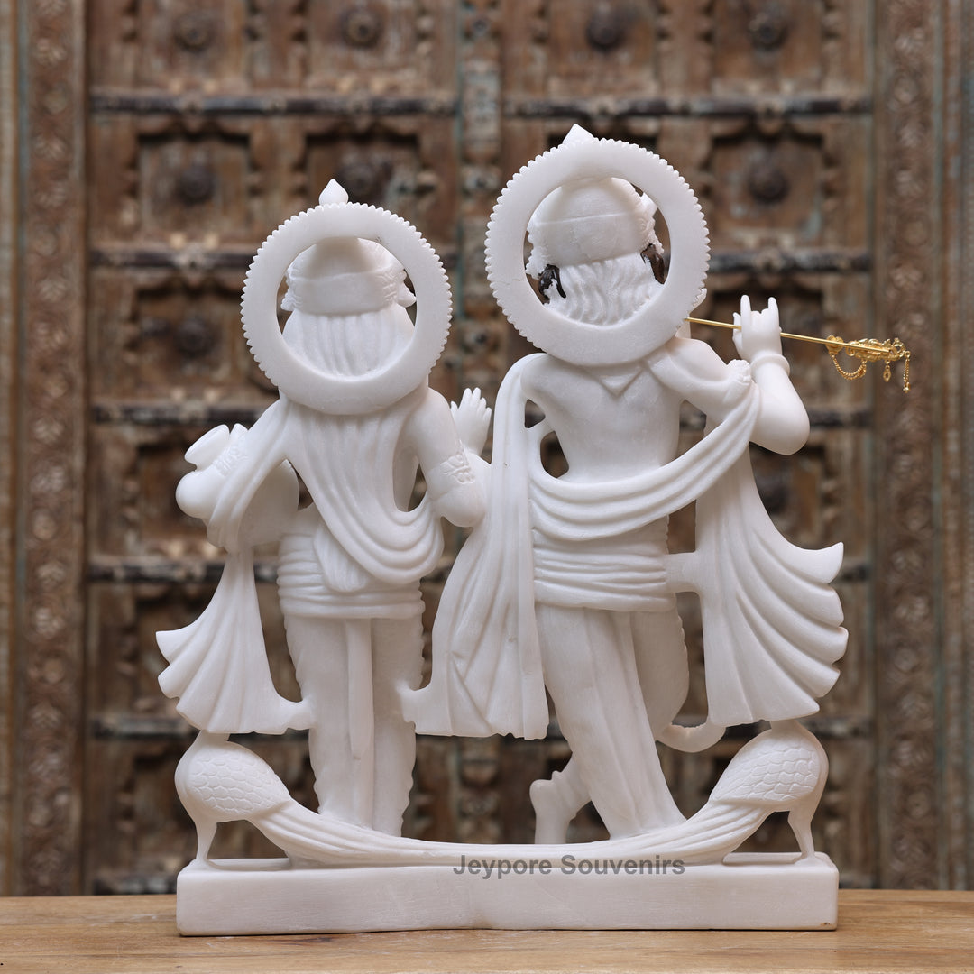 24" Pure White Marble Radha Krishna Statue