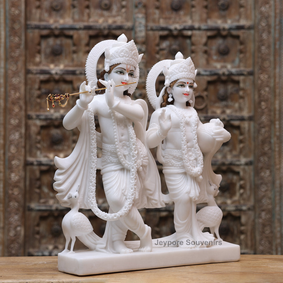24" Pure White Marble Radha Krishna Statue
