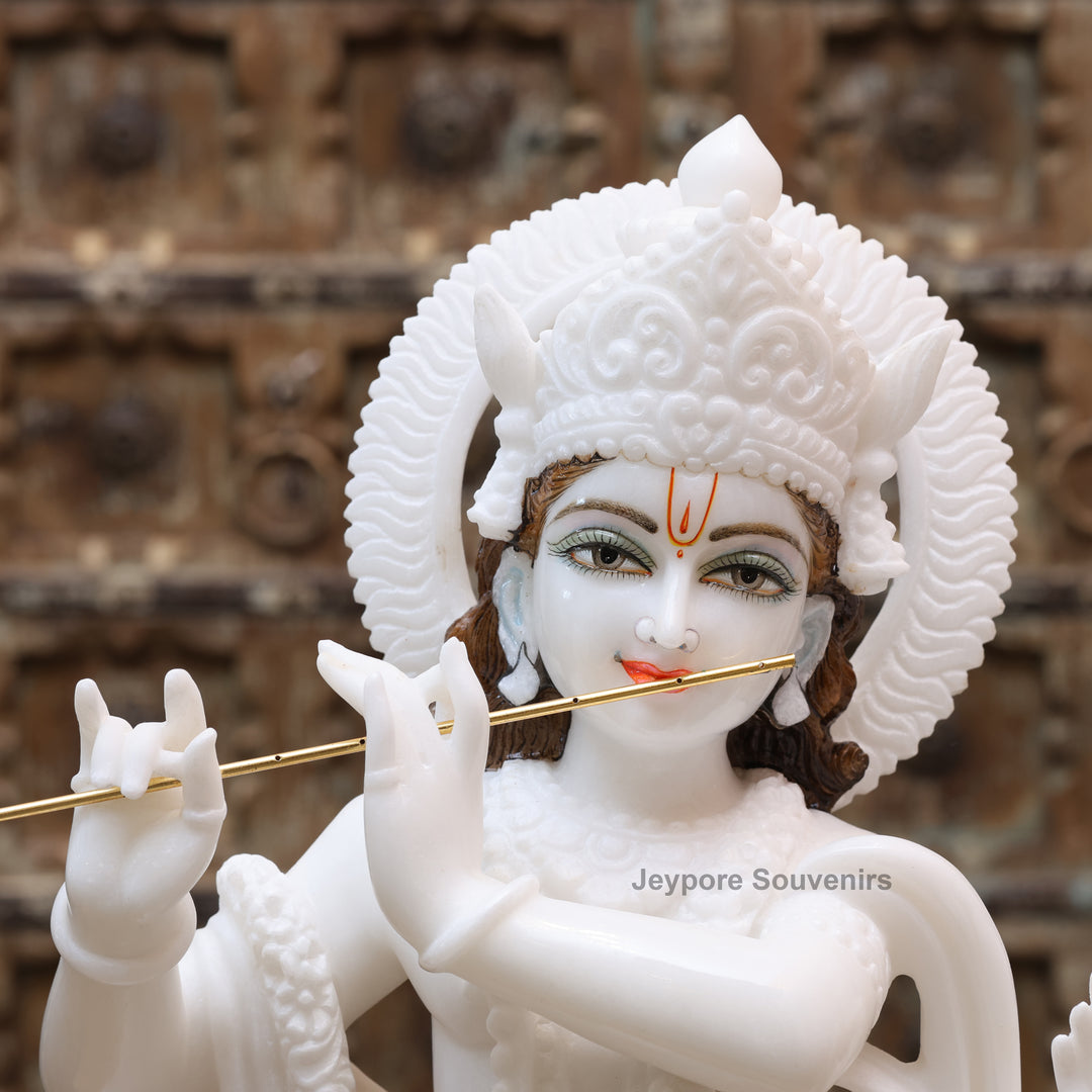 24" Pure White Marble Radha Krishna Statue