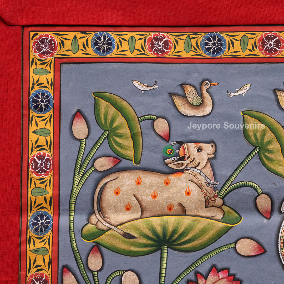 Handcrafted Pichwai Shrinathji Lotus Painting on Cotton Cloth