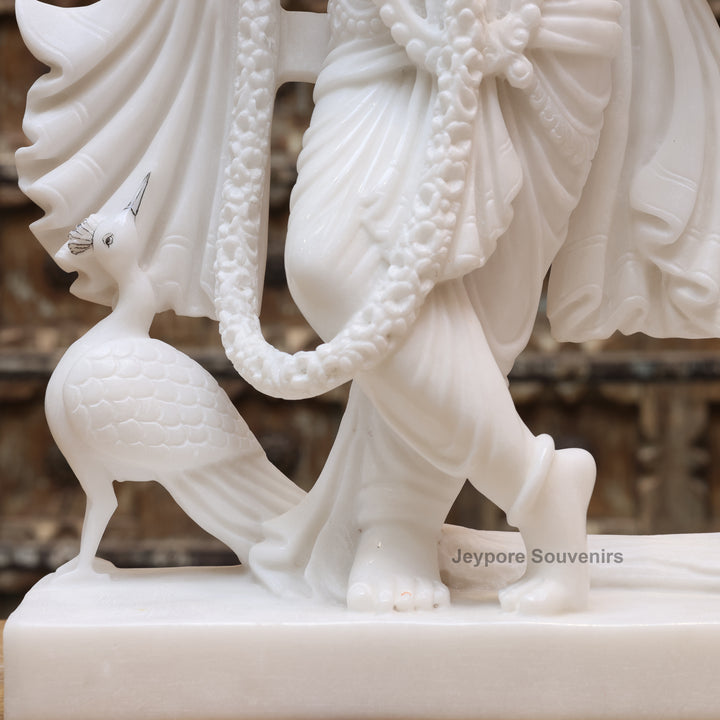 24" Pure White Marble Radha Krishna Statue