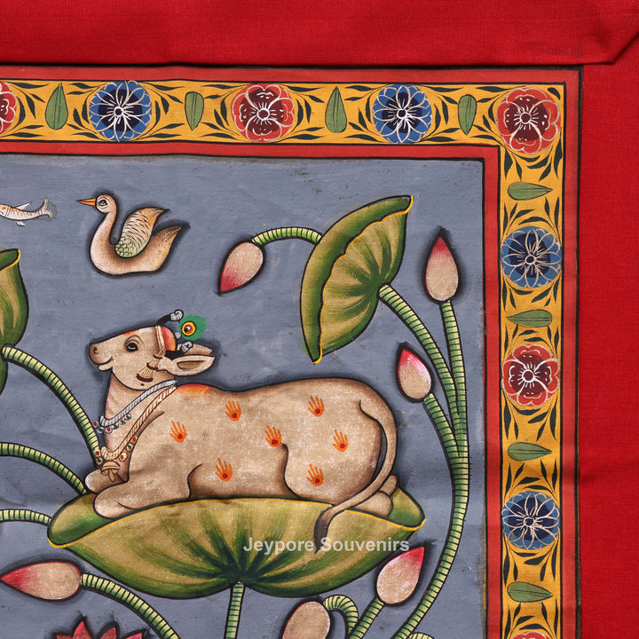 Handcrafted Pichwai Shrinathji Lotus Painting on Cotton Cloth