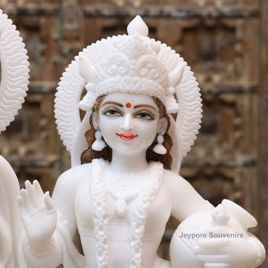 24" Pure White Marble Radha Krishna Statue