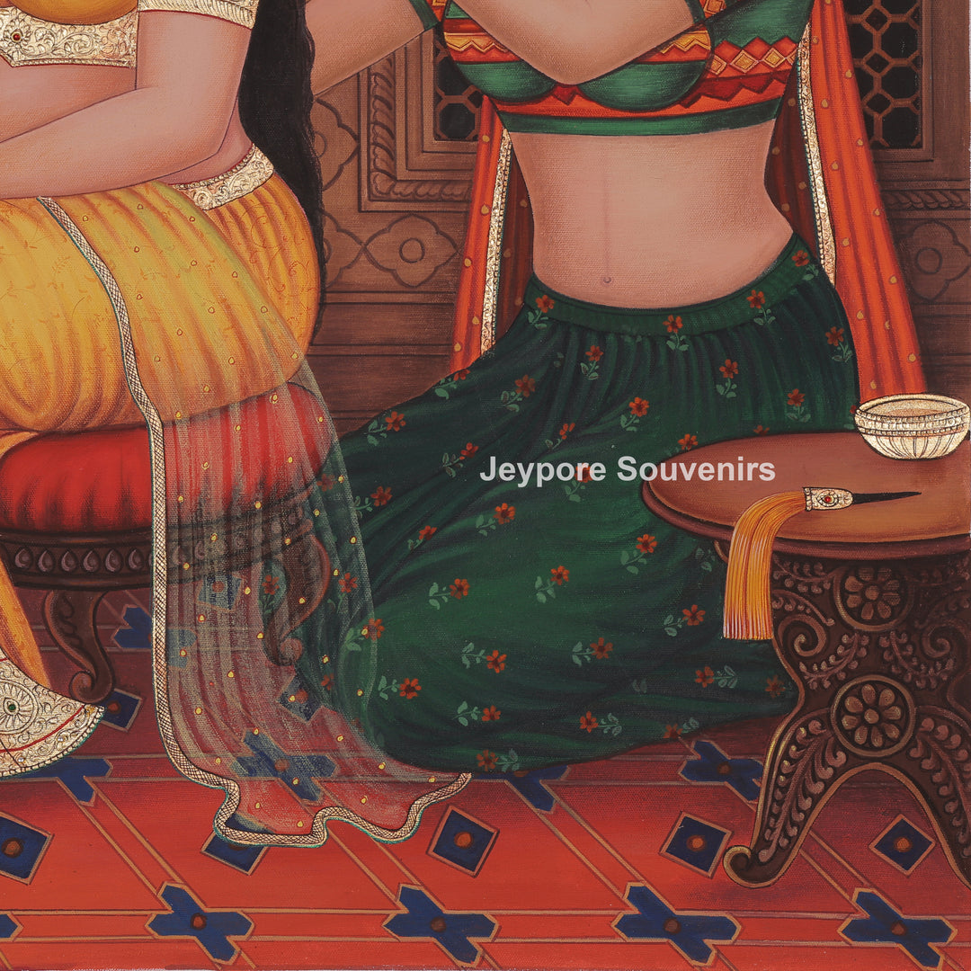 Rajasthani queen Ready in a Mirror – Hand-Painted Canvas Painting