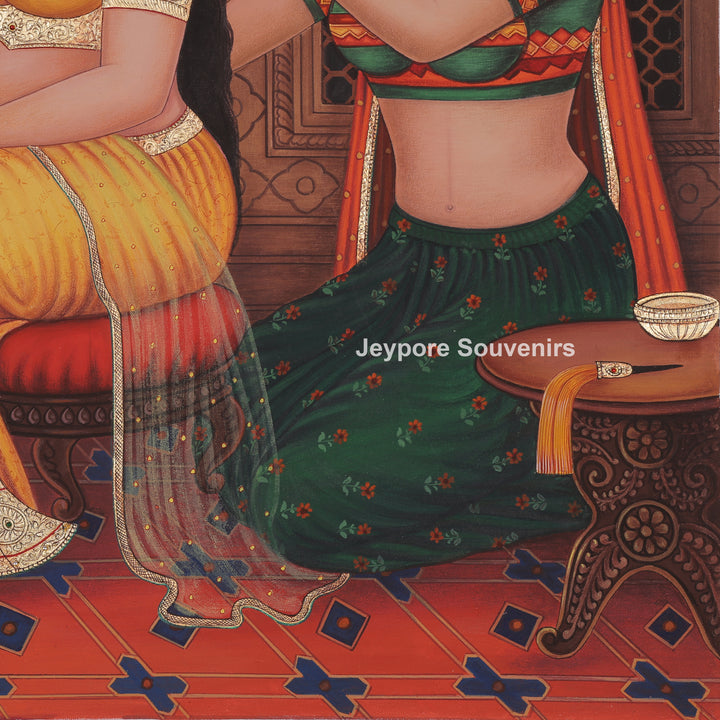 Rajasthani queen Ready in a Mirror – Hand-Painted Canvas Painting