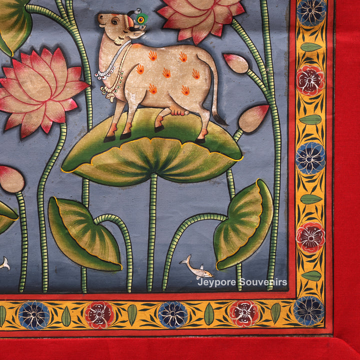 Handcrafted Pichwai Shrinathji Lotus Painting on Cotton Cloth