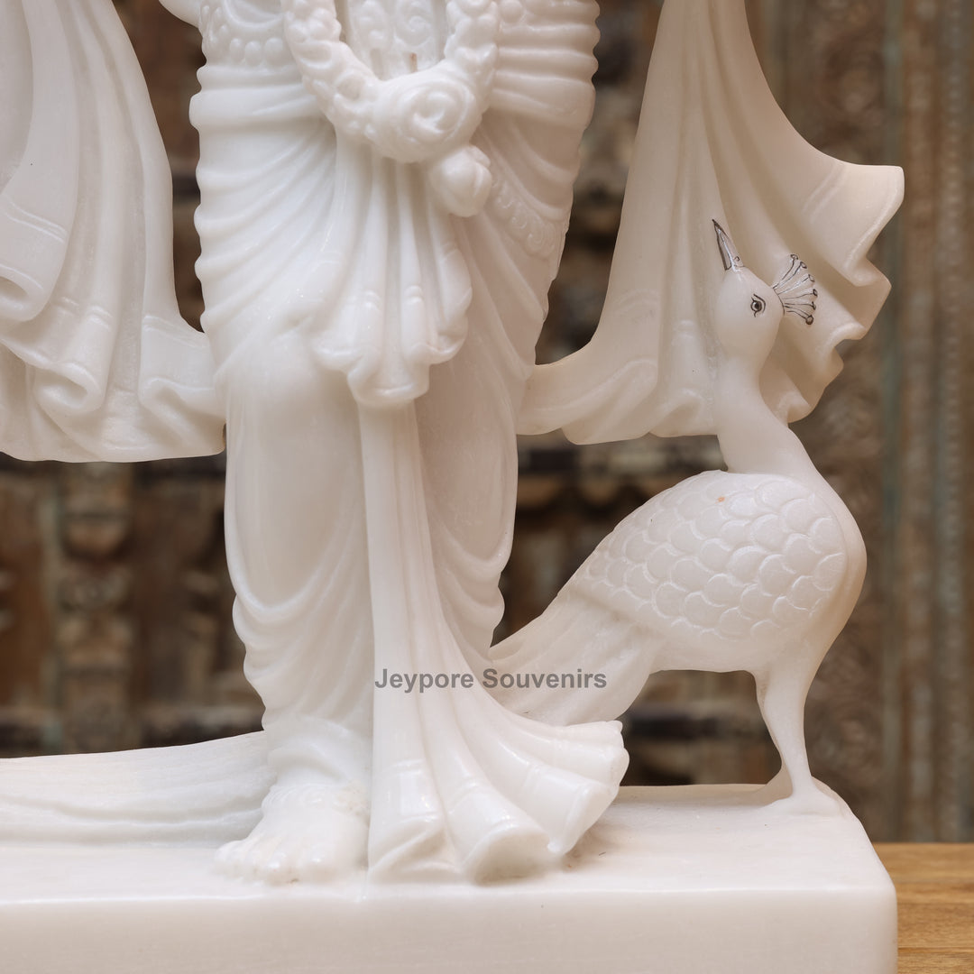 24" Pure White Marble Radha Krishna Statue