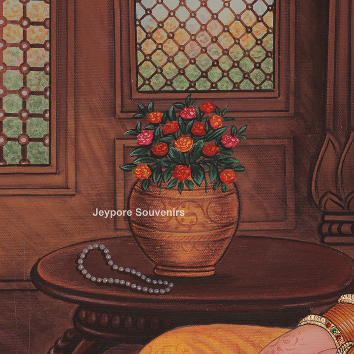 Rajasthani queen Ready in a Mirror – Hand-Painted Canvas Painting