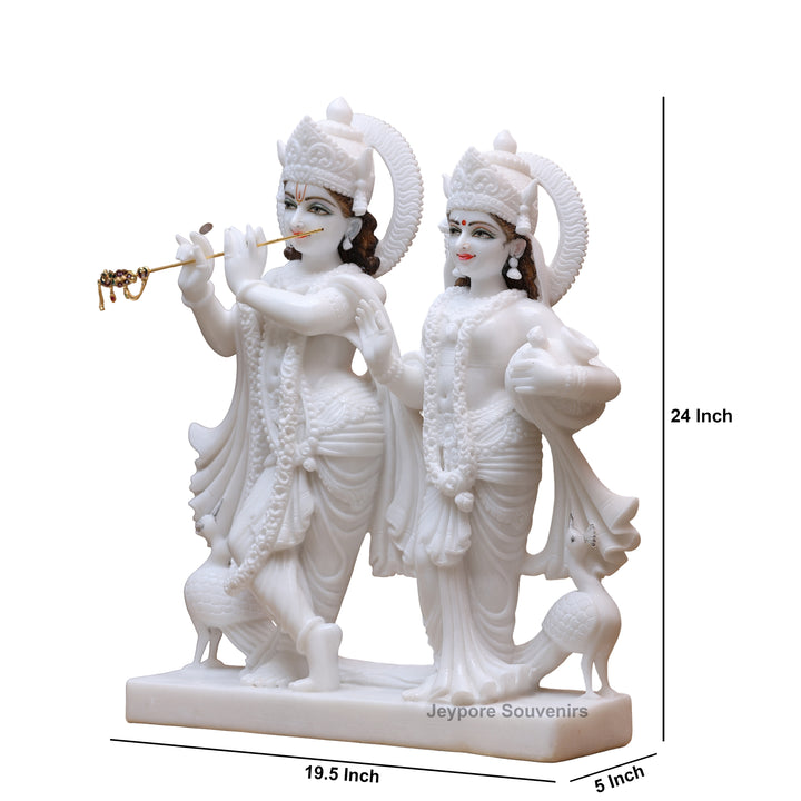 24" Pure White Marble Radha Krishna Statue
