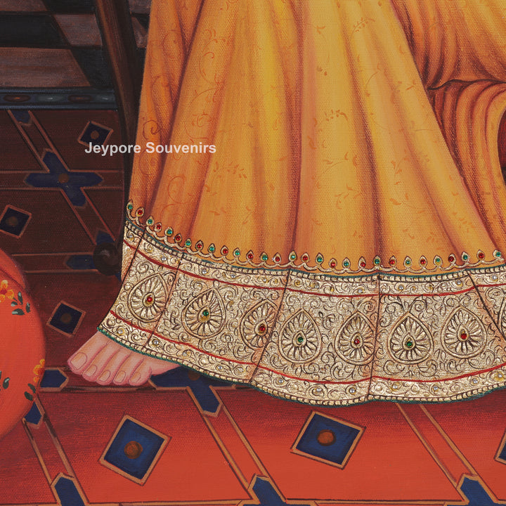 Rajasthani queen Ready in a Mirror – Hand-Painted Canvas Painting