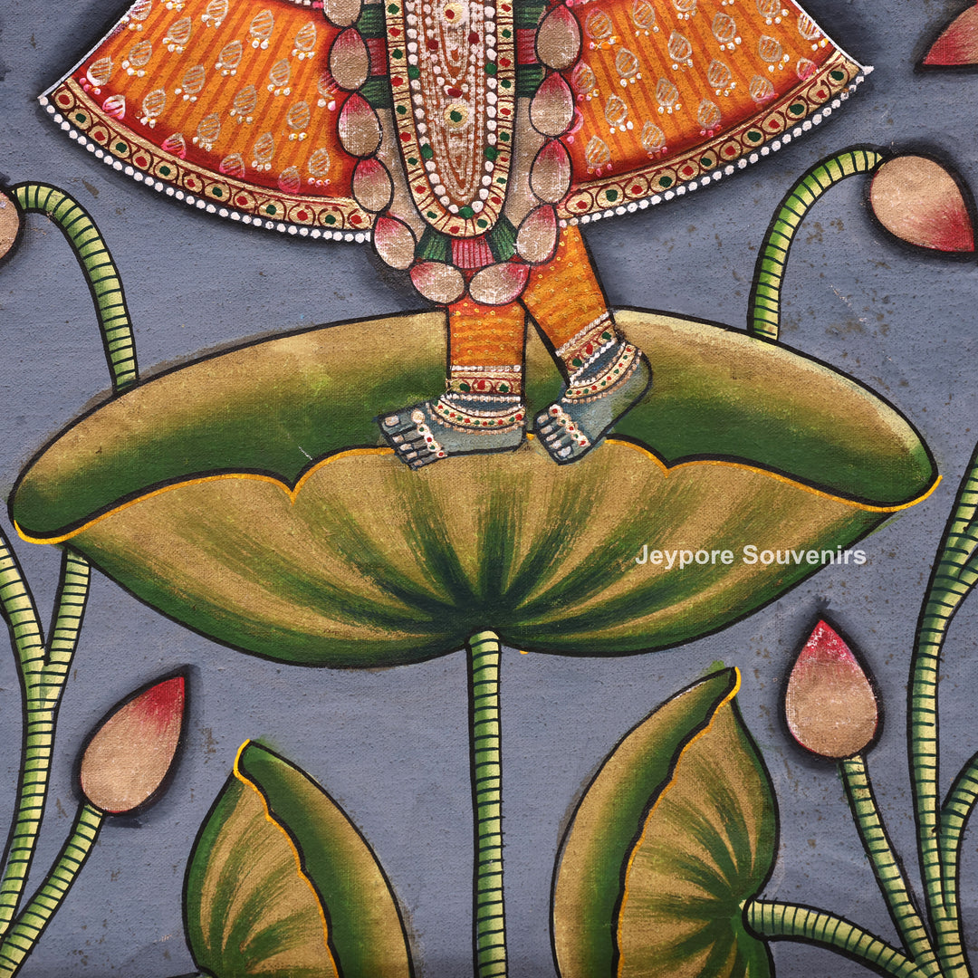 Handcrafted Pichwai Shrinathji Lotus Painting on Cotton Cloth