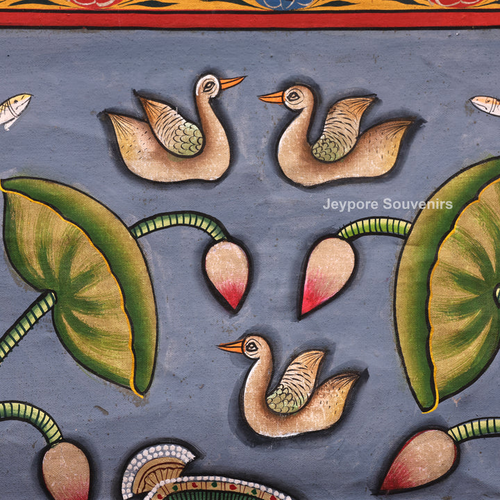 Handcrafted Pichwai Shrinathji Lotus Painting on Cotton Cloth