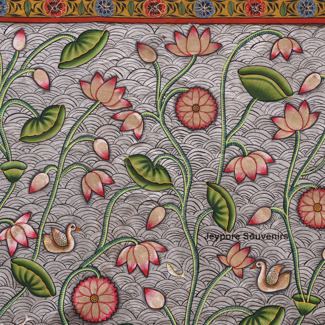 Handcrafted Kamal Talai Pichwai Painting on Cotton Cloth