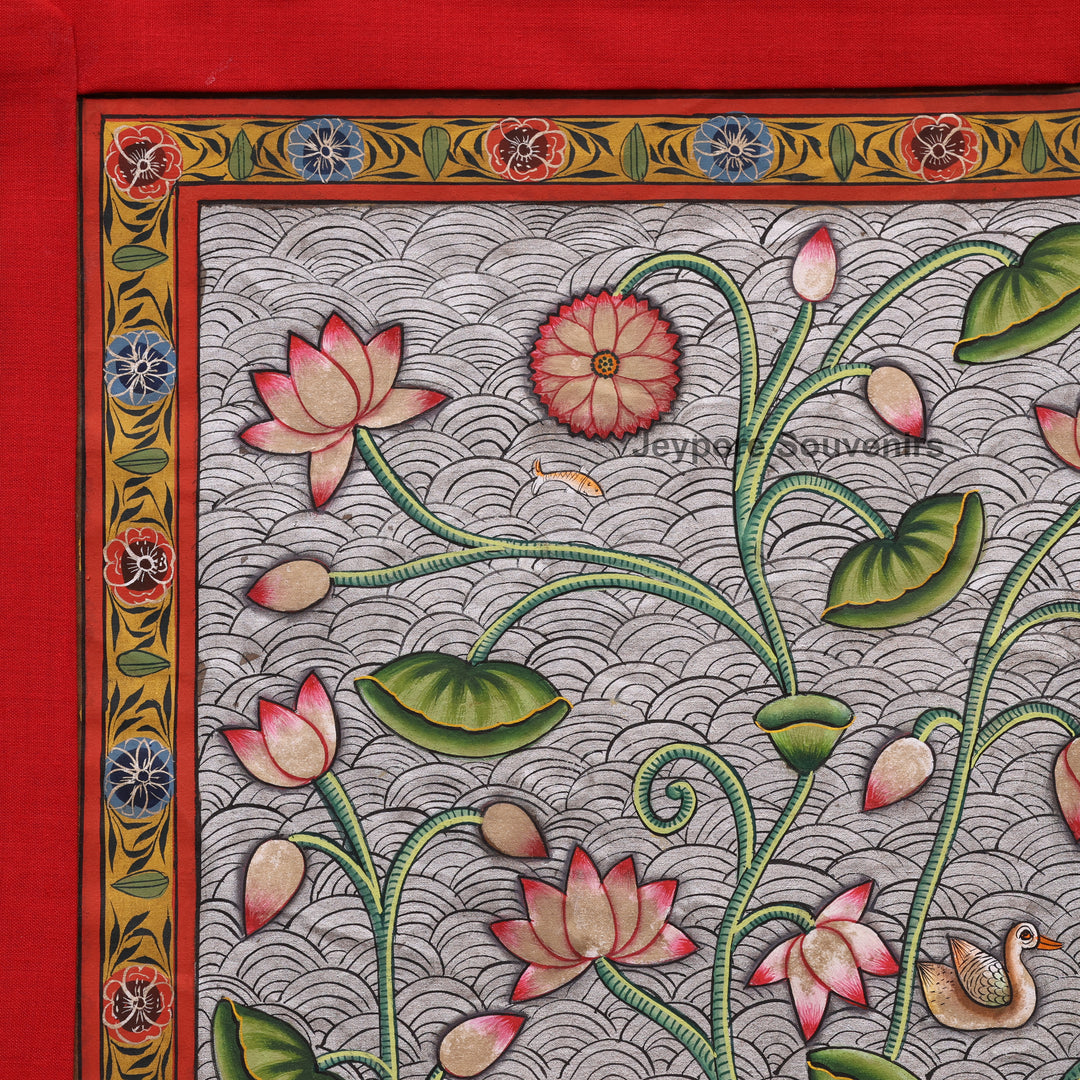 Handcrafted Kamal Talai Pichwai Painting on Cotton Cloth