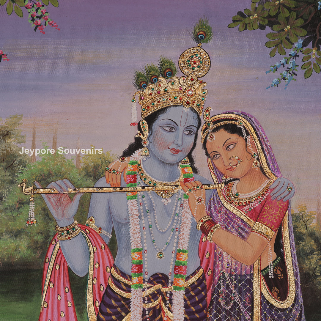 Krishna Flute with Gopis in a Garden – Canvas Painting