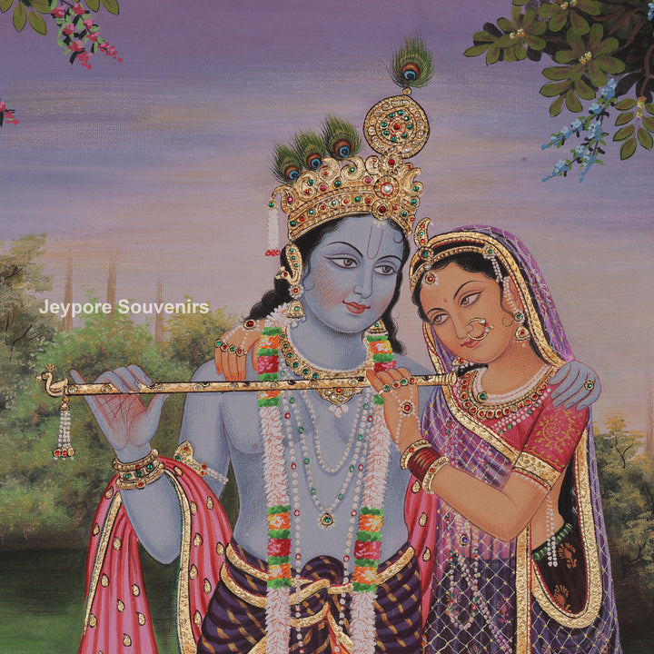 Krishna Flute with Gopis in a Garden – Canvas Painting