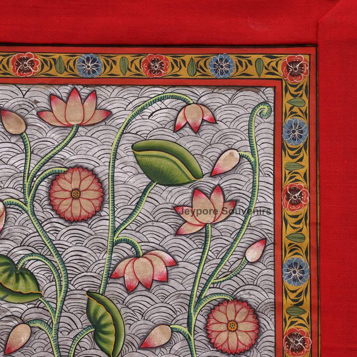 Handcrafted Kamal Talai Pichwai Painting on Cotton Cloth