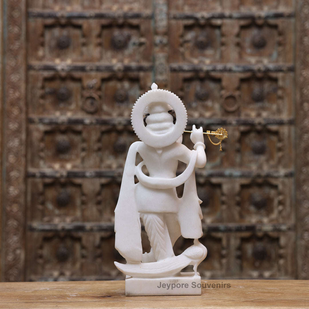 18" Pure White Marble Lord Krishna Statue