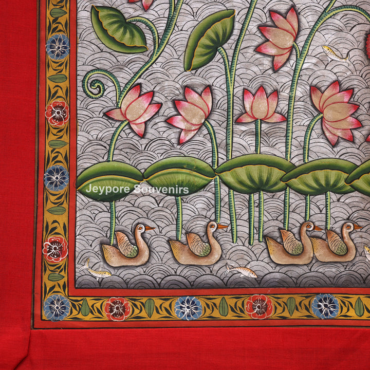 Handcrafted Kamal Talai Pichwai Painting on Cotton Cloth