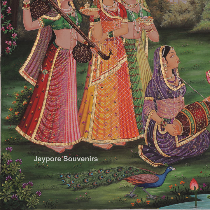 Krishna Flute with Gopis in a Garden – Canvas Painting