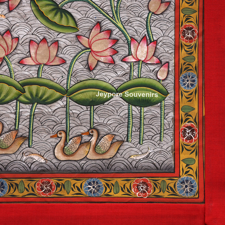 Handcrafted Kamal Talai Pichwai Painting on Cotton Cloth
