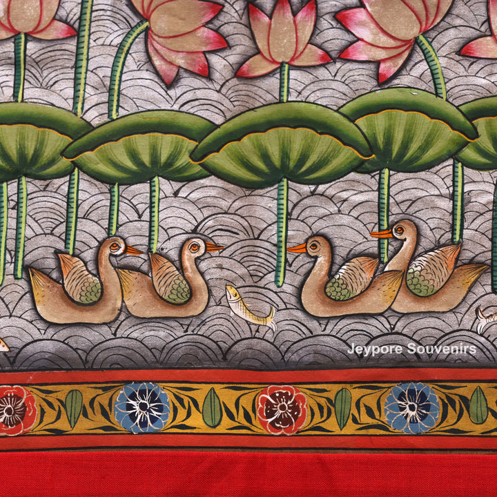 Handcrafted Kamal Talai Pichwai Painting on Cotton Cloth