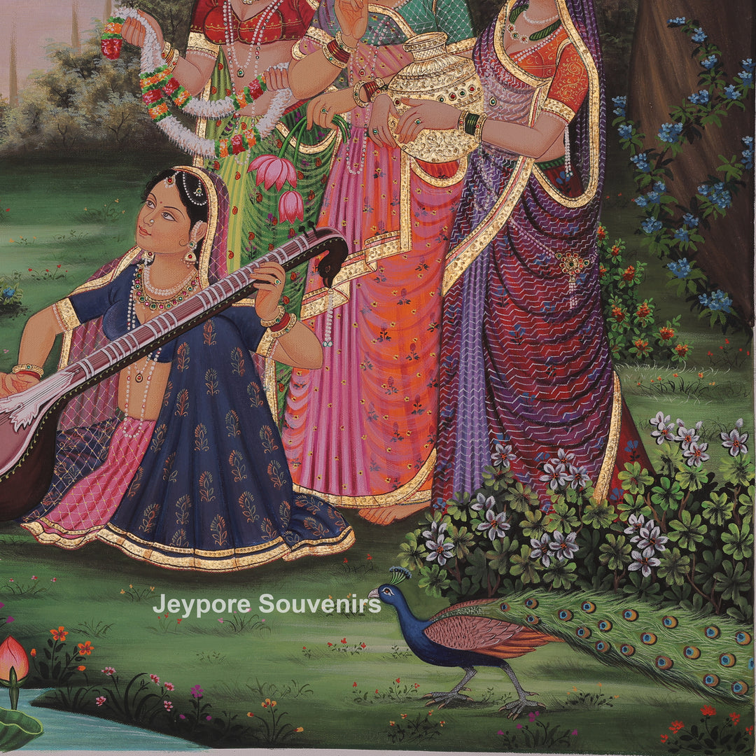 Krishna Flute with Gopis in a Garden – Canvas Painting
