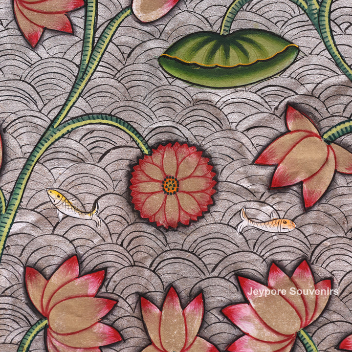 Handcrafted Kamal Talai Pichwai Painting on Cotton Cloth