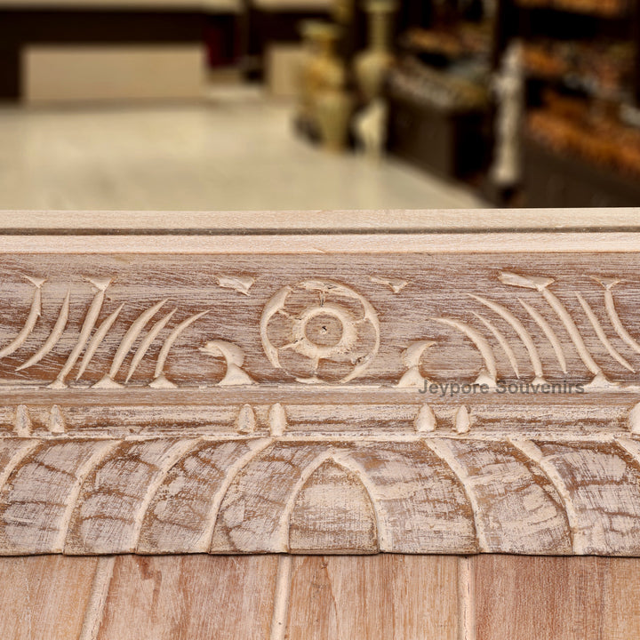 Hand-Carved Wooden Jharokha Wall Mirror with rustic Finish