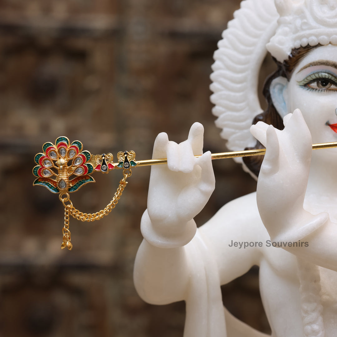 18" Pure White Marble Lord Krishna Statue