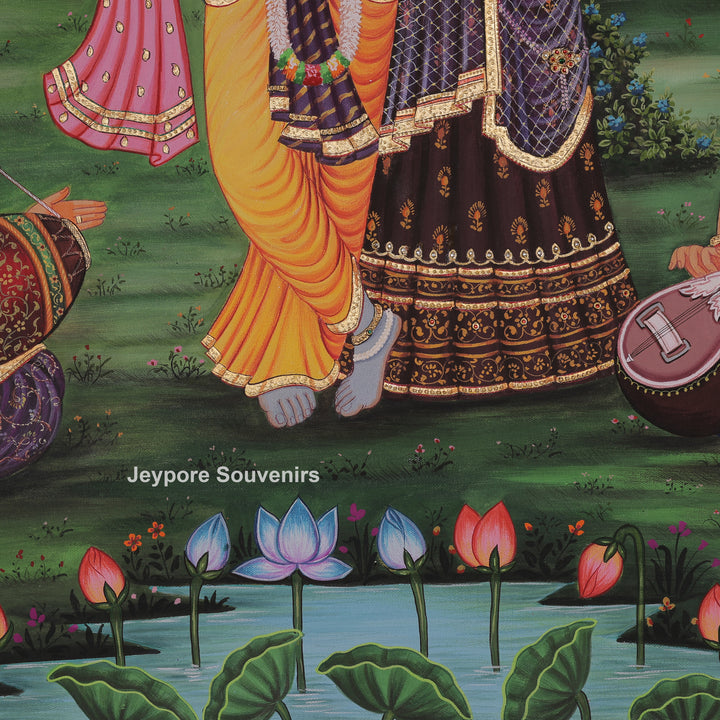 Krishna Flute with Gopis in a Garden – Canvas Painting