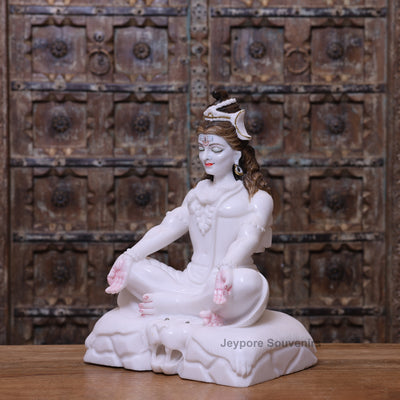 18" Pure White Marble Lord Shiva Idol