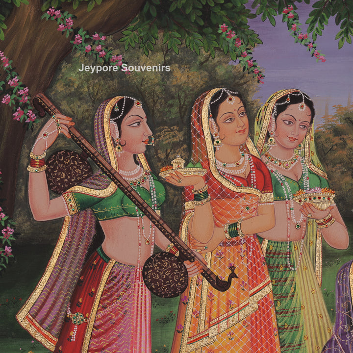 Krishna Flute with Gopis in a Garden – Canvas Painting