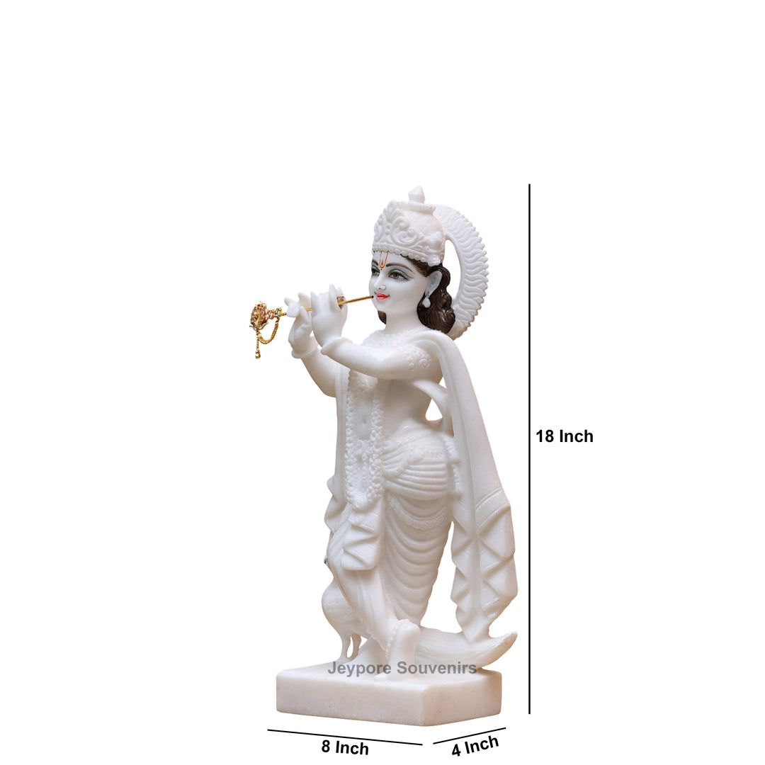 18" Pure White Marble Lord Krishna Statue
