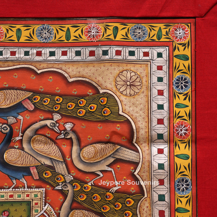 Handcrafted Pichwai Shrinath Ji with Peacock Motif Painting on Cotton Cloth