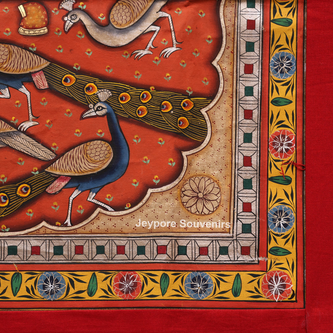 Handcrafted Pichwai Shrinath Ji with Peacock Motif Painting on Cotton Cloth