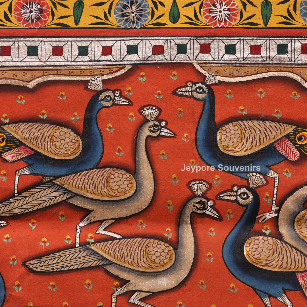 Handcrafted Pichwai Shrinath Ji with Peacock Motif Painting on Cotton Cloth
