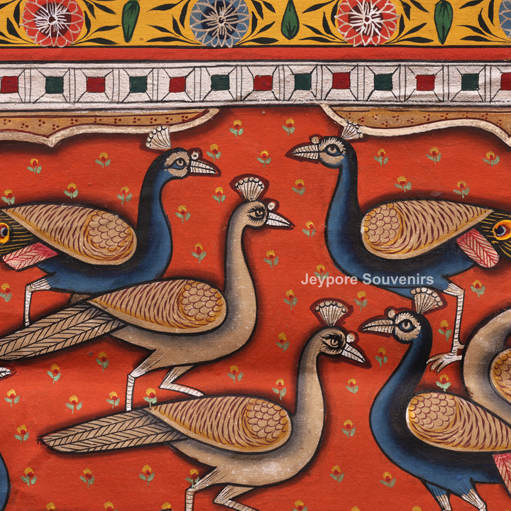 Handcrafted Pichwai Shrinath Ji with Peacock Motif Painting on Cotton Cloth