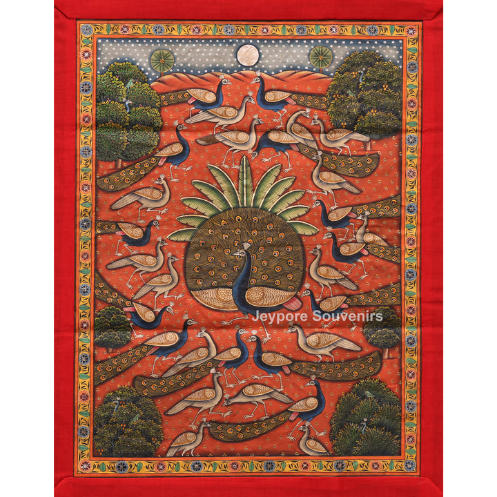 Handcrafted Peacock Pichwai Painting on Cotton Cloth