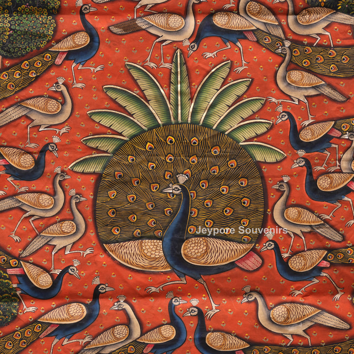 Handcrafted Peacock Pichwai Painting on Cotton Cloth